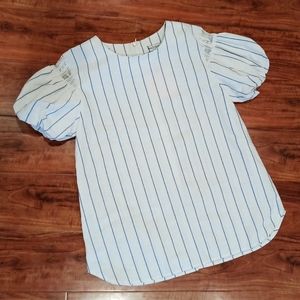 NWT Madisonne Striped Balloon-Sleeve Blouse, Large
